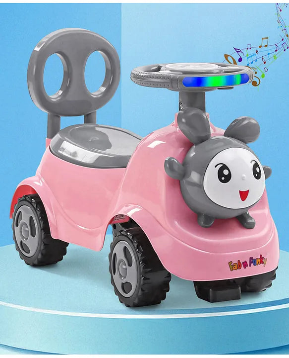 Fab N Funky Baby Panda Deluxe Ride-On with LED Lights & Music and Under Seat Storage - Pink & Grey