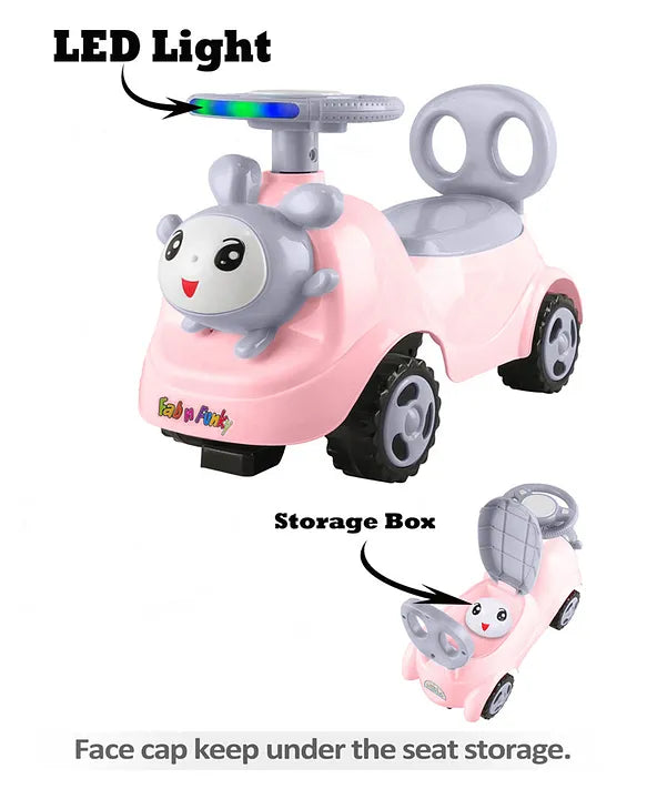Fab N Funky Baby Panda Deluxe Ride-On with LED Lights & Music and Under Seat Storage - Pink & Grey