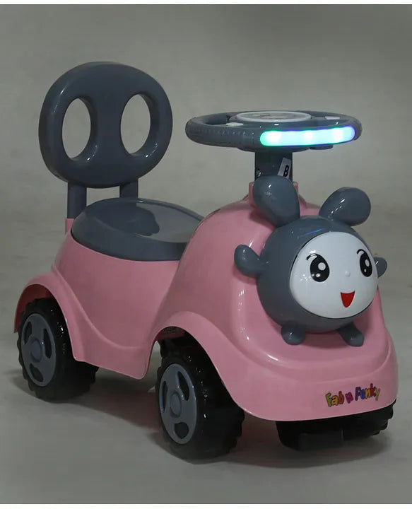 Fab N Funky Baby Panda Deluxe Ride-On with LED Lights & Music and Under Seat Storage - Pink & Grey