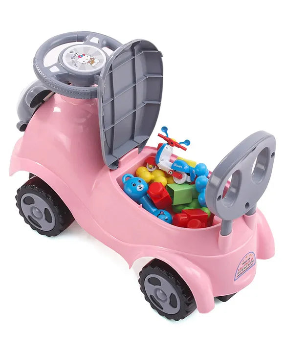 Fab N Funky Baby Panda Deluxe Ride-On with LED Lights & Music and Under Seat Storage - Pink & Grey