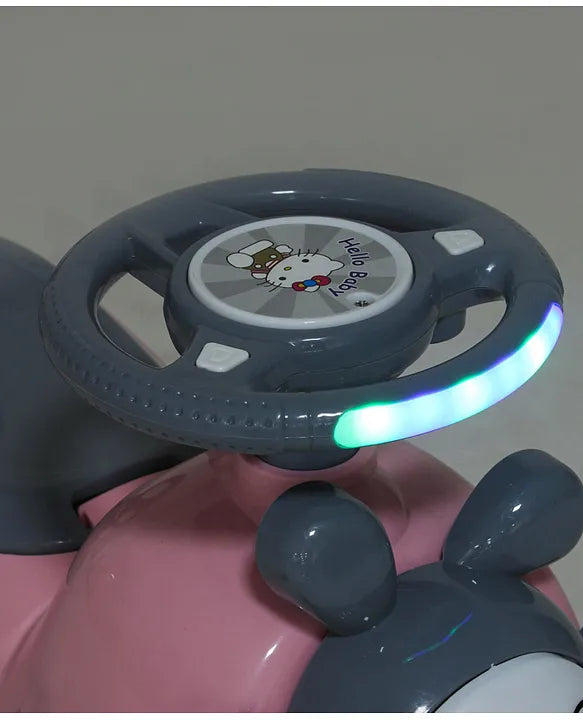 Fab N Funky Baby Panda Deluxe Ride-On with LED Lights & Music and Under Seat Storage - Pink & Grey